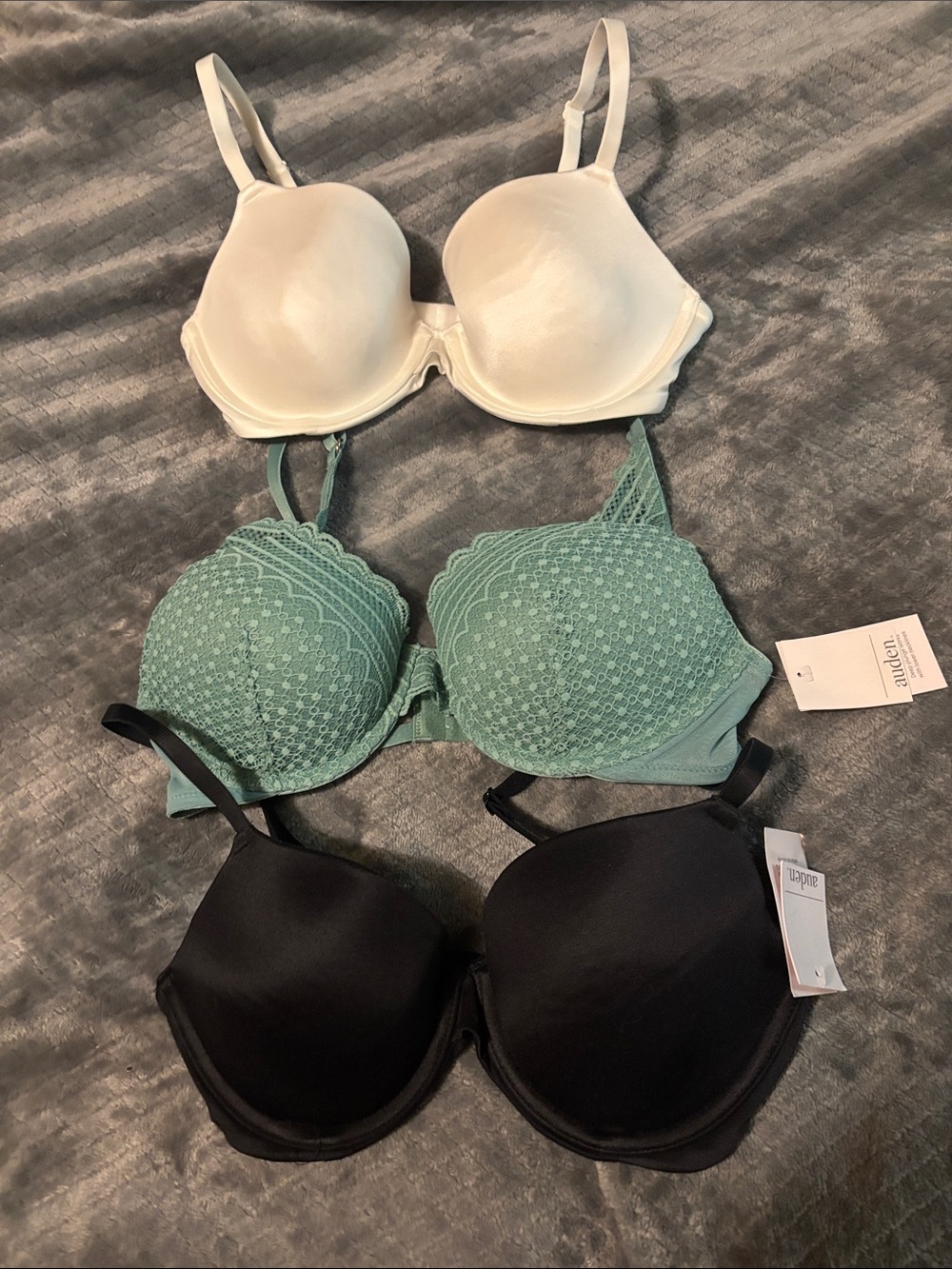 Auden 3-Pack Bras in White, Mint Green, and Black